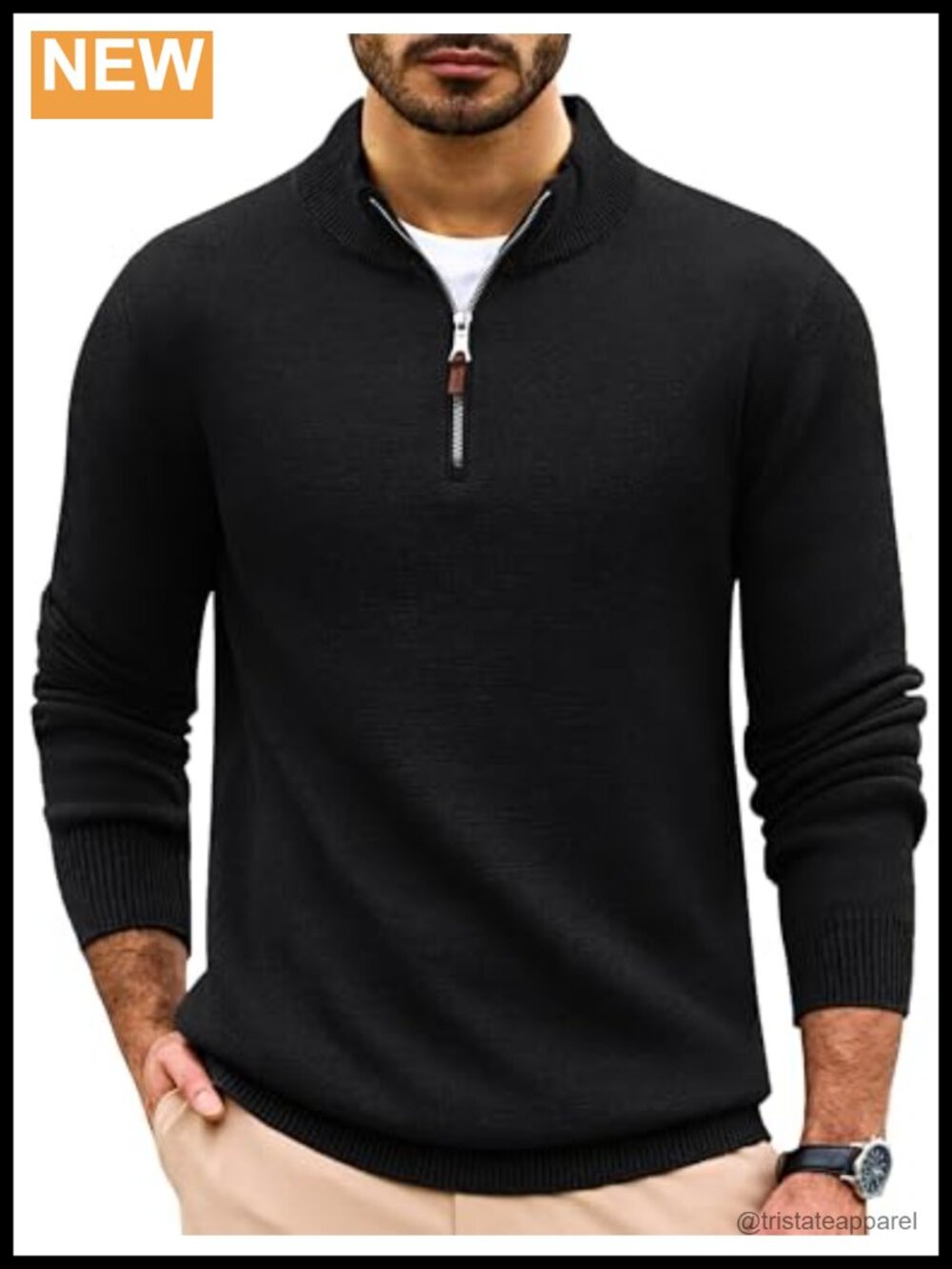 Men's Cotton Quarter Zip Pullover Sweater Mock Neck Knit Long Sleeve